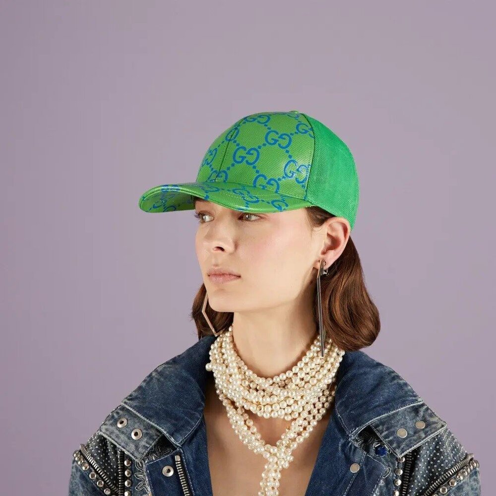 NWT Gucci GG print leather mesh unisex baseball cap - size M/58